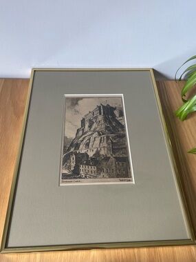 Vintage Midcentury Framed Edinburgh Castle Print by Preston Cribb